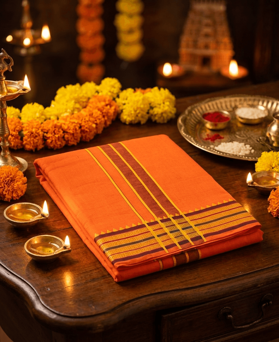 9x5 Pure Cotton Dhotis – Balaji Brand - Traditional Handloom Style Veshti with Intricate Zari Border