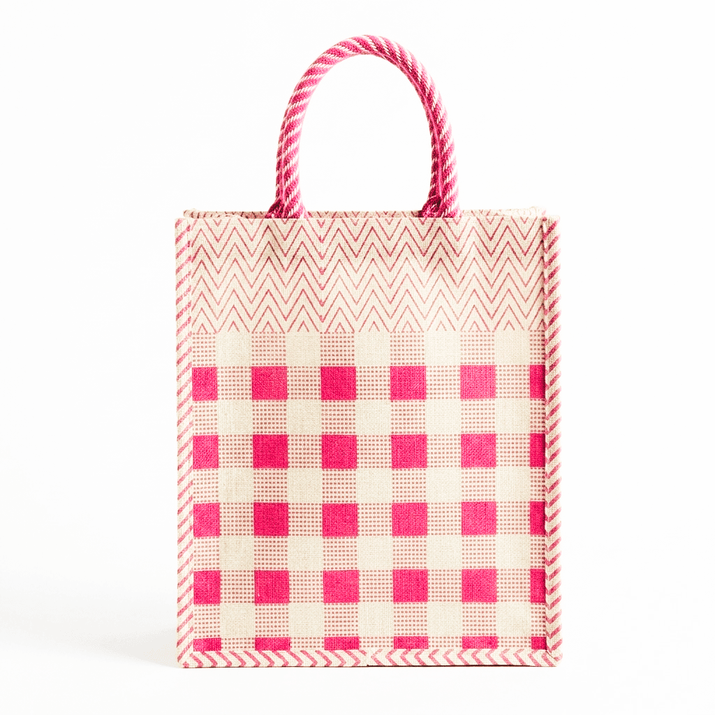 Jute Tote Bag with Zip (Green-Pink-Box) - Media 1