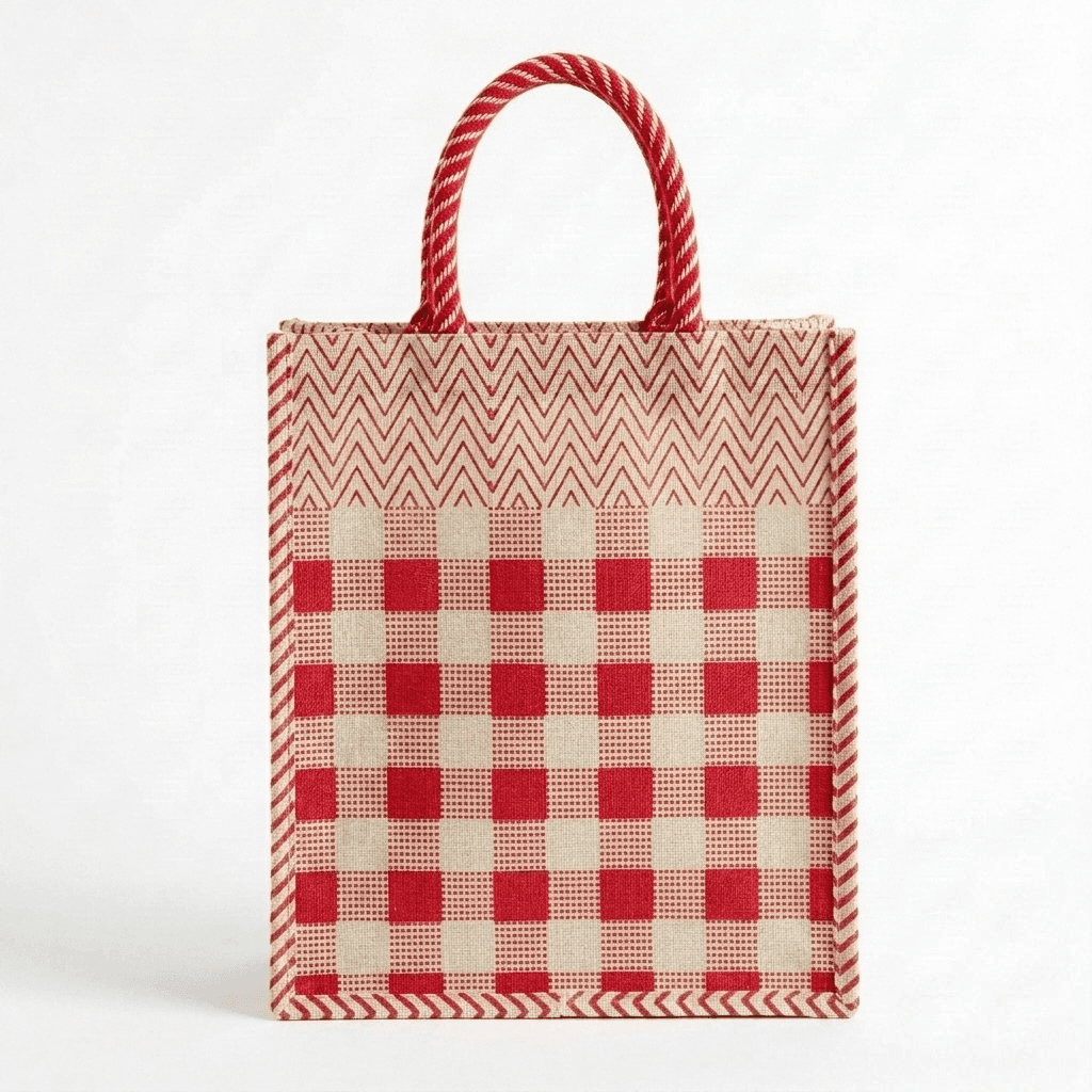 Jute Tote Bag with Zip (Red-Box)