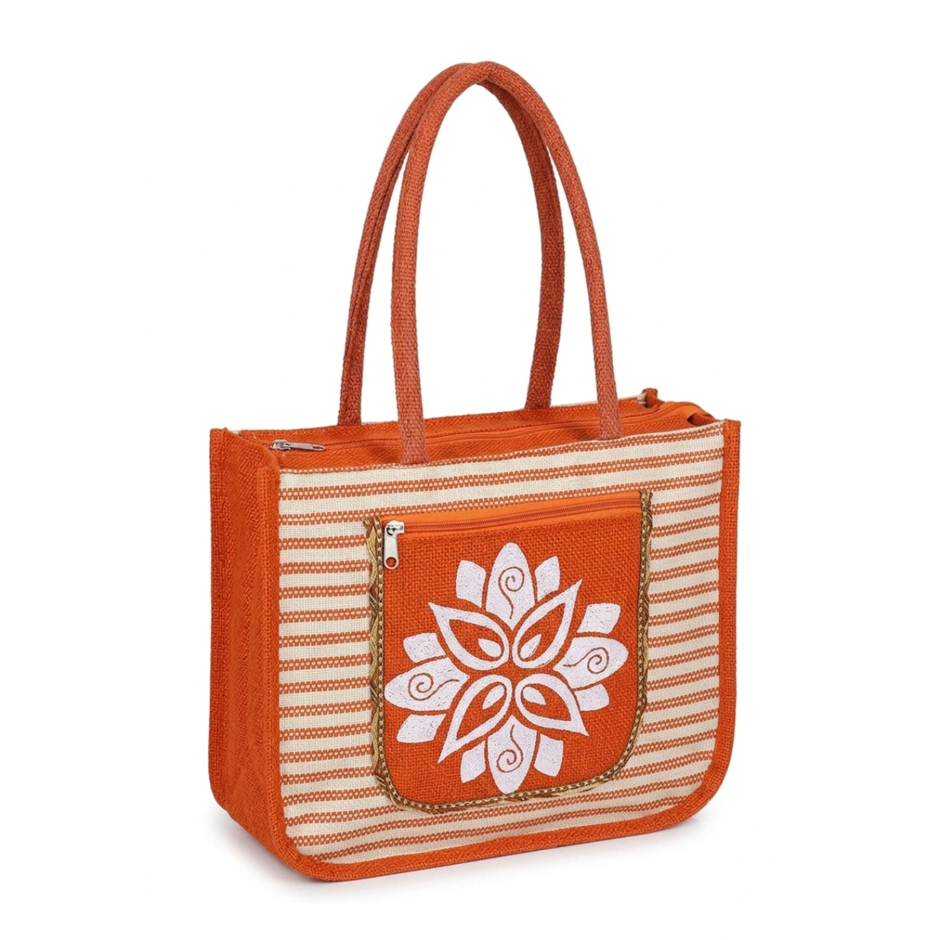 Jute Hand Bag with - Zip Closure - Media 1
