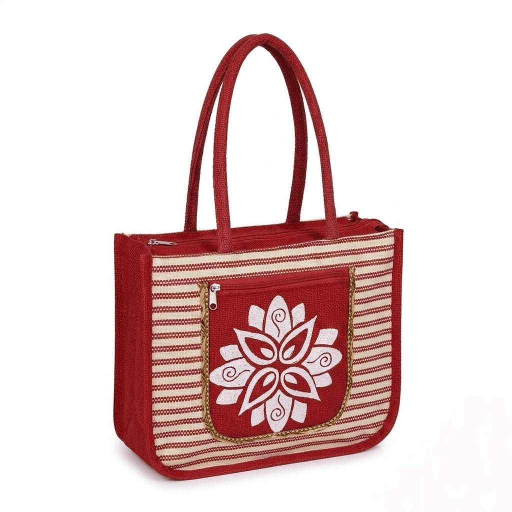 Jute Hand Bag with - Zip Closure