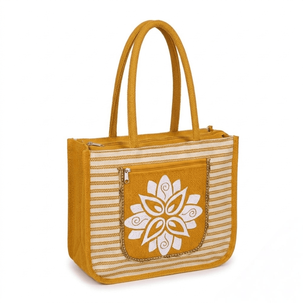 Jute Hand Bag with - Zip Closure